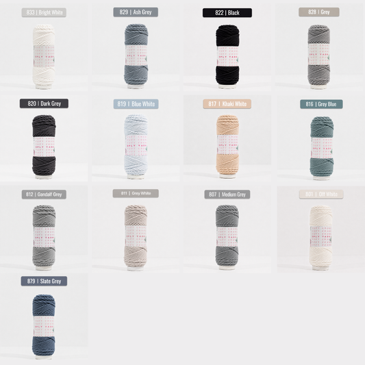 8-Ply Yarn 100g Monochrome Magic Collection (White / Grey / Black)